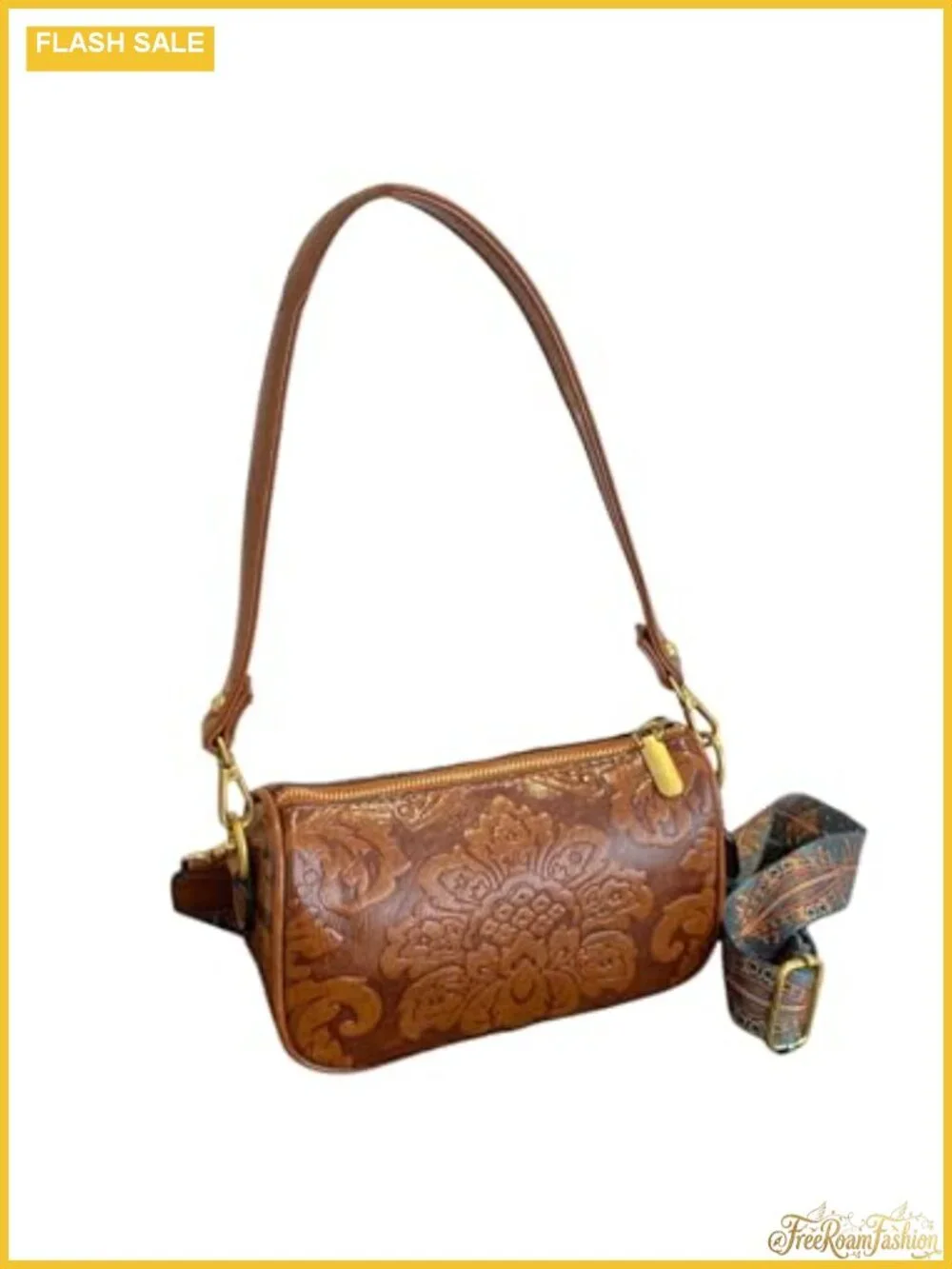 Women's PU Leather Floral Crossbody Hobo Bag Zipper Closure Square Shoulder